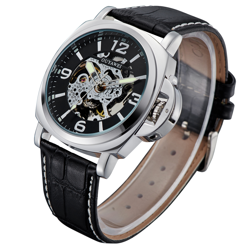  Leather Strap Automatic Mechanical Watch  OYW1318  Black/Silver  1