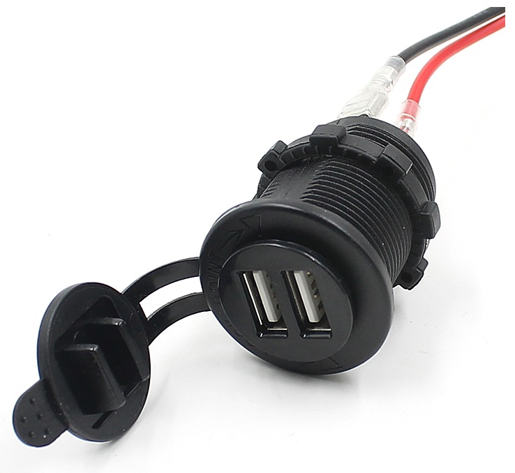 Dual USB Port Charging 1224V for Motorcycle Black