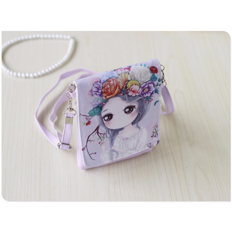  Tas  Selempang  Mini  Girl Cartoon Bag Purple 