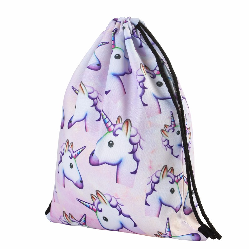  Tas  Ransel Serut Drawstring Unicorn 3D  Printing Pink 