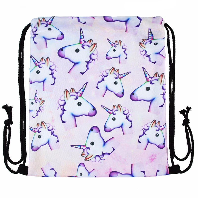  Tas  Ransel  Serut  Drawstring Unicorn 3D Printing White 