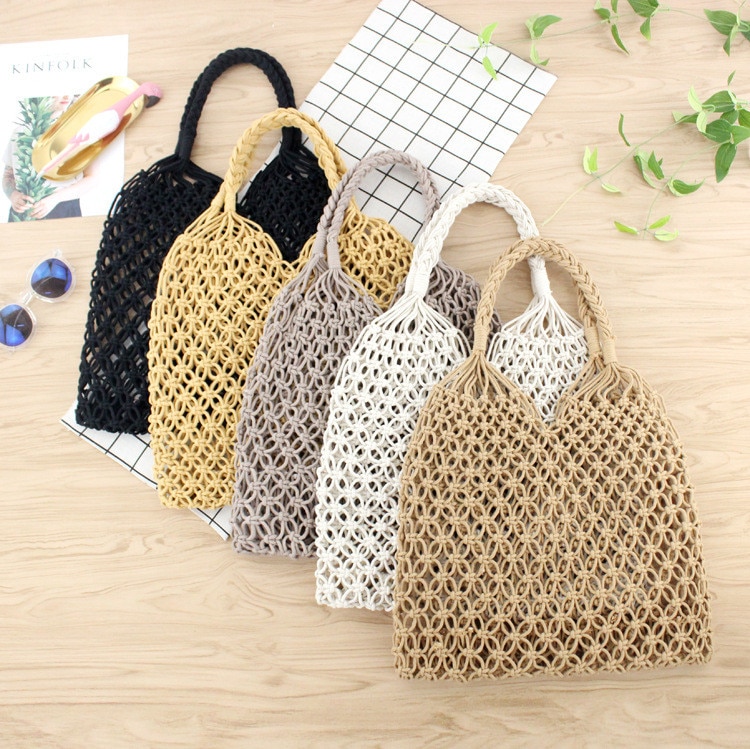  Tas  Tote Wanita  Handmade  Woven Summer Beach Bag 1246 