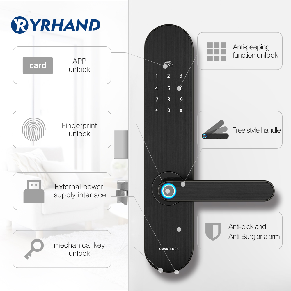 YRHAND Gagang  Pintu  Elektrik Intelligent Biometric 