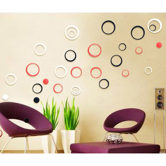  Sticker  3D  Wallpaper  Dinding  Circle Ring 5 PCS Red 