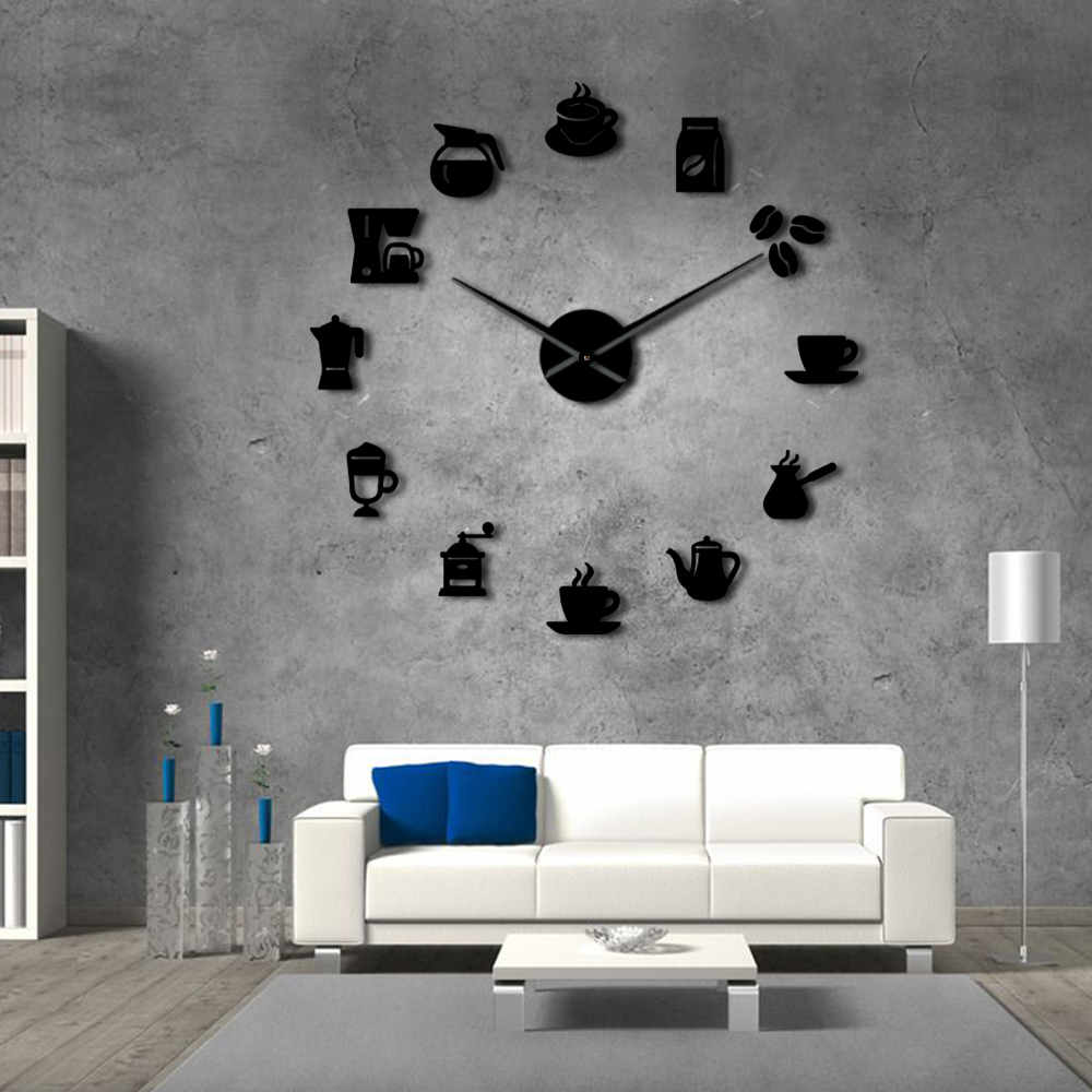 Jam Dinding Besar Diy Giant Wall Clock Quartz Creative Design 120cm Model Coffee Time Diy 221 Black Jakartanotebookcom