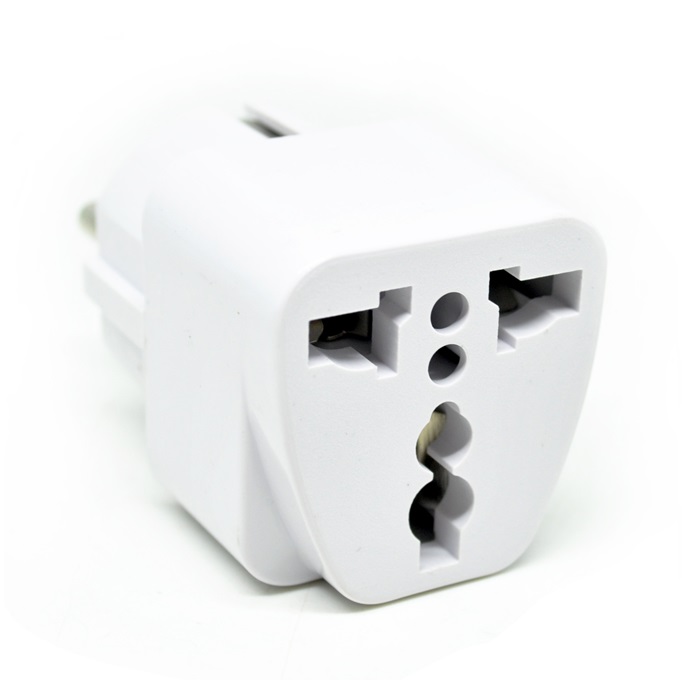 Universal EU 2 Round Plug Adapter to 3 Pin Plug White 