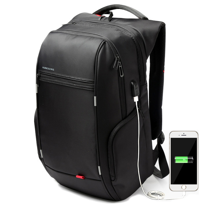 Kingsons Tas  Ransel  Laptop dengan USB Charger Black 