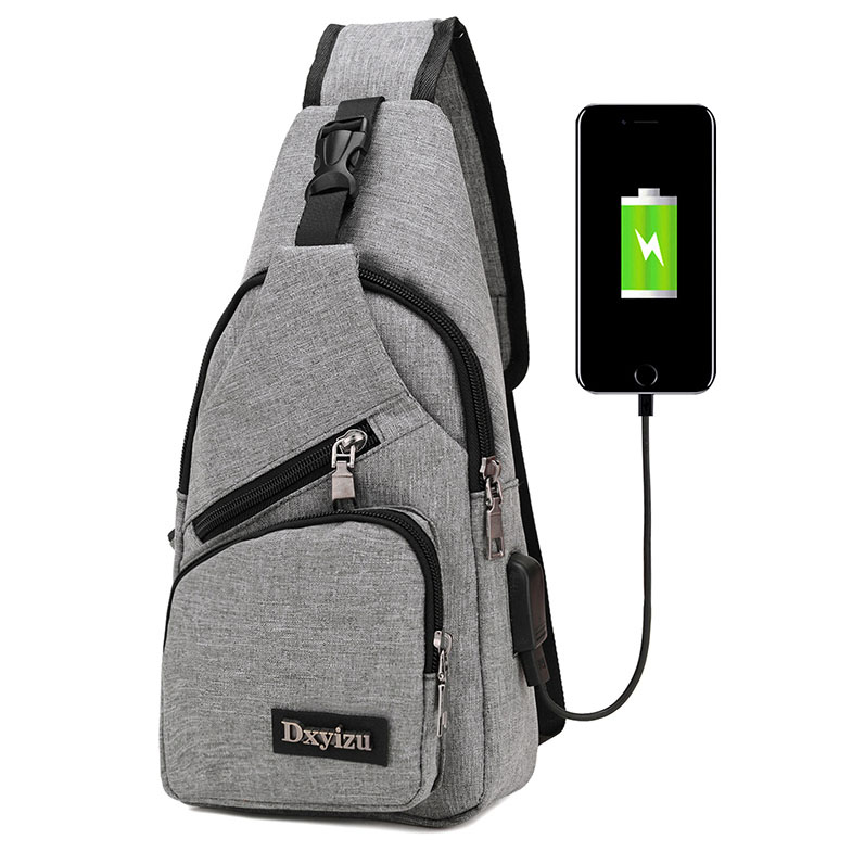  Tas  Selempang  dengan USB  Charger Port Gray 