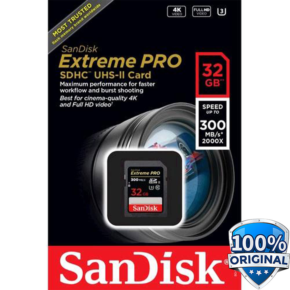 SanDisk Extreme Pro SDHC Card UHS-II U3 Class 10 4K V90 (300MB/s) 32GB -  SDSDXDK-032G-GN4IN - JakartaNotebook.com