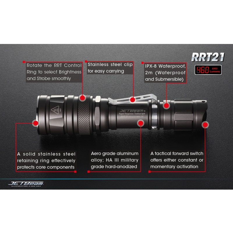 JETBeam RRT-21 Senter LED CREE XM-L 460 Lumens - Black