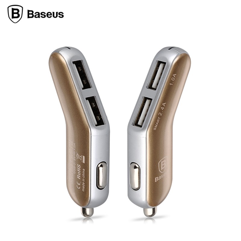 Baseus Car Charger Dual USB 3.4A - White/Gold - JakartaNotebook.com