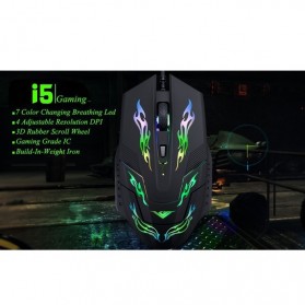 Rajfoo i5 Optical Wired USB Gaming Mouse 4 Shift DPI with LED Light - Black - 3