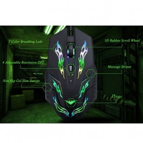 Rajfoo i5 Optical Wired USB Gaming Mouse 4 Shift DPI with LED Light - Black - 7