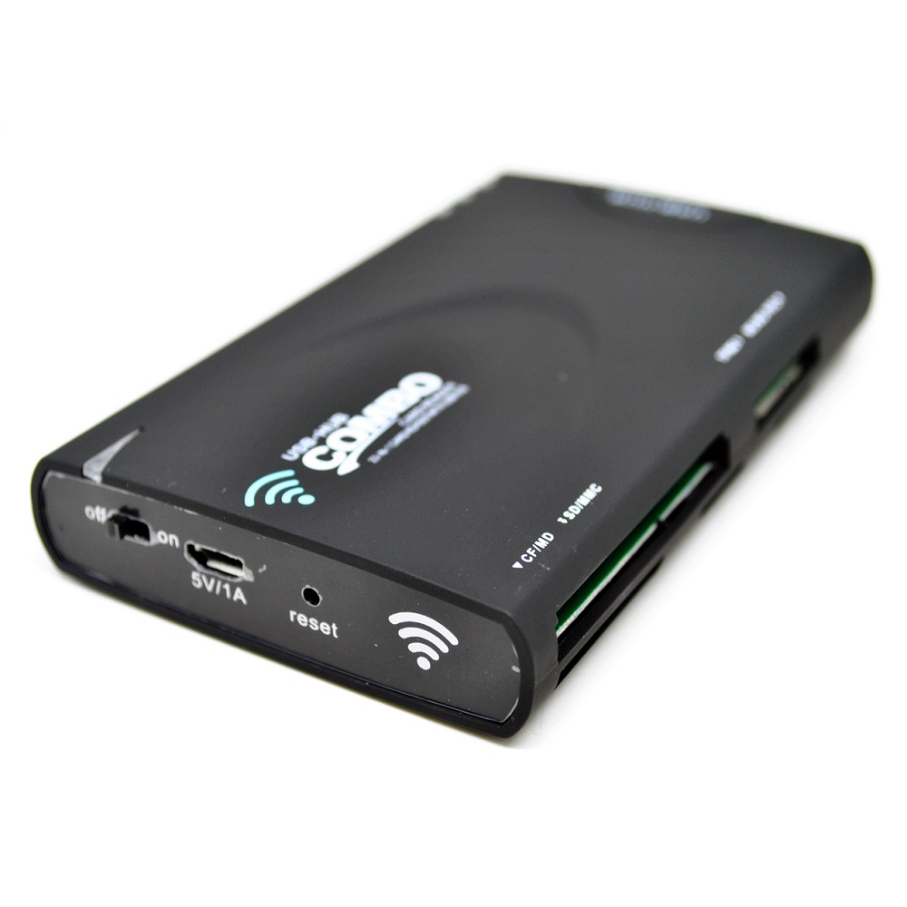 Multifunction Wireless Card Reader with Wi Fi and USB Hub 