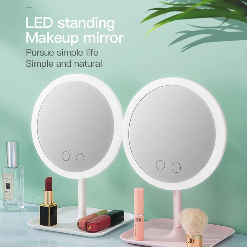 ORZ Cermin  Make Up dengan  Lampu  LED  Ring Light Wadah 