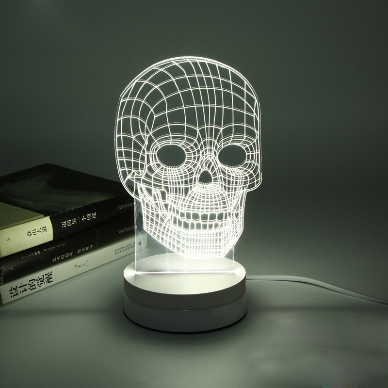 Lampu 3D LED Transparan Design Tengkorak - White 