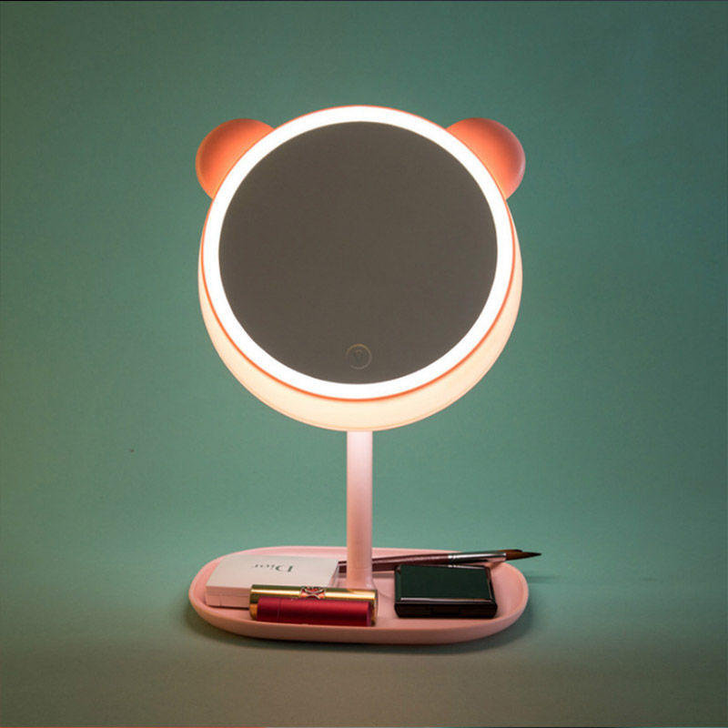 Cermin Makeup dengan Lampu LED Ring Light Model Bear 