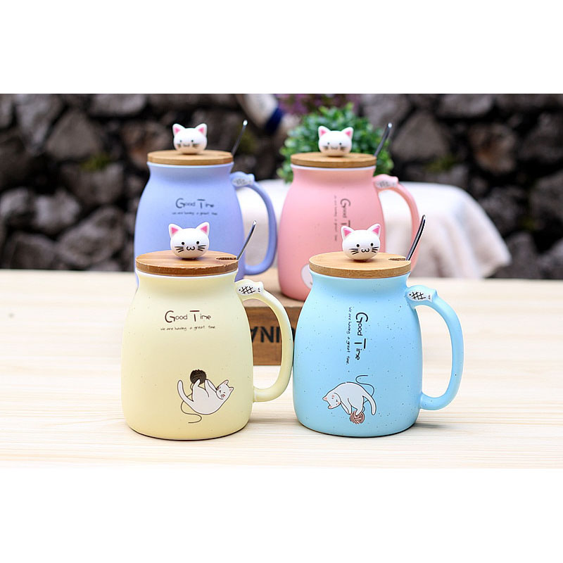 Gelas Cangkir Keramik Model Kitten Milk Good Time  450ML 