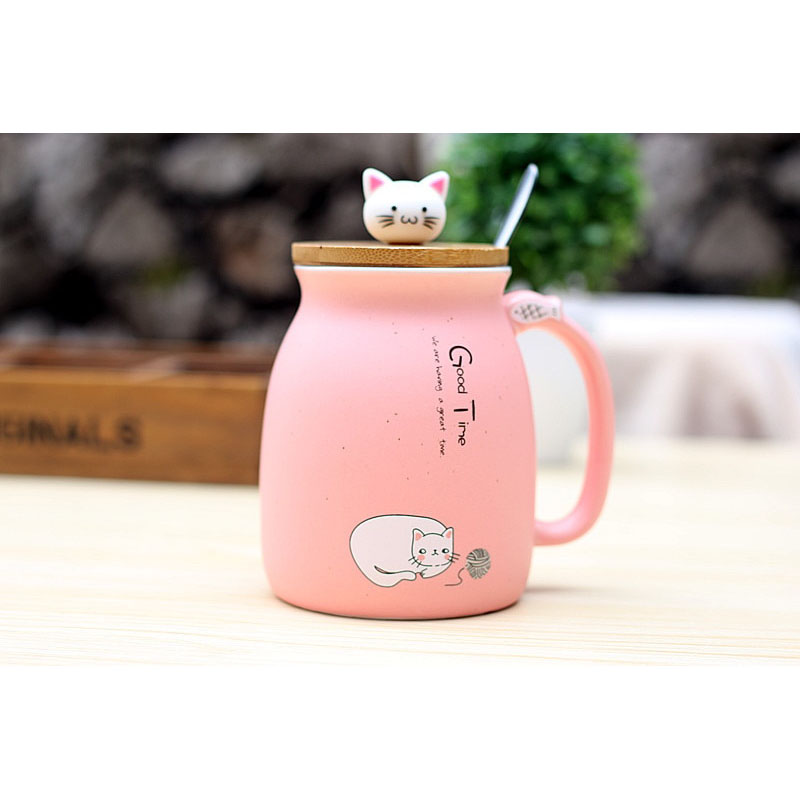  Gelas Cangkir  Keramik Model Kitten Milk Good Time 450ML 