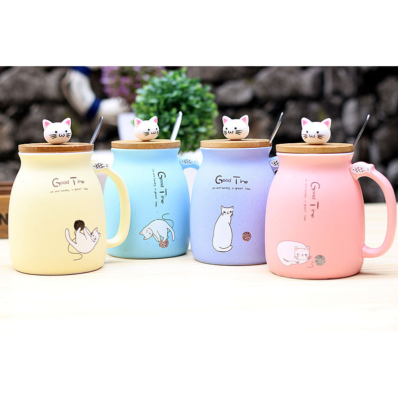  Gelas  Cangkir Keramik  Model Kitten Milk Good Time 450ML 