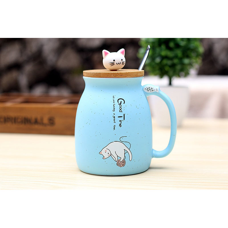  Gelas Cangkir  Keramik Model Kitten Milk Good Time 450ML 