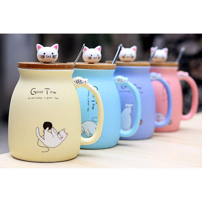  Gelas  Cangkir Keramik  Model Kitten Milk Good Time 450ML 