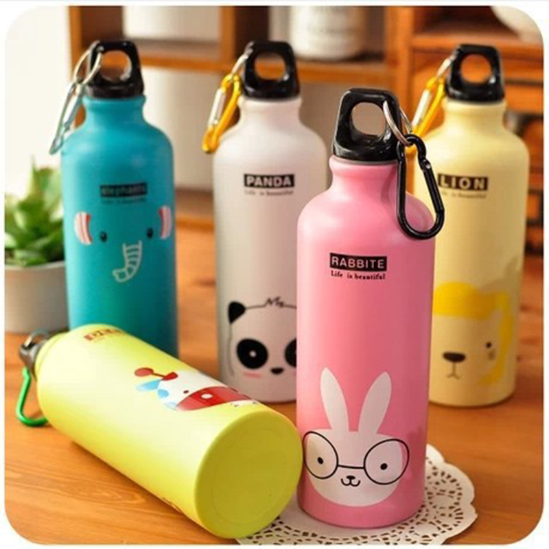  Botol Minum Kartun  500ml dengan Karabiner Pink 