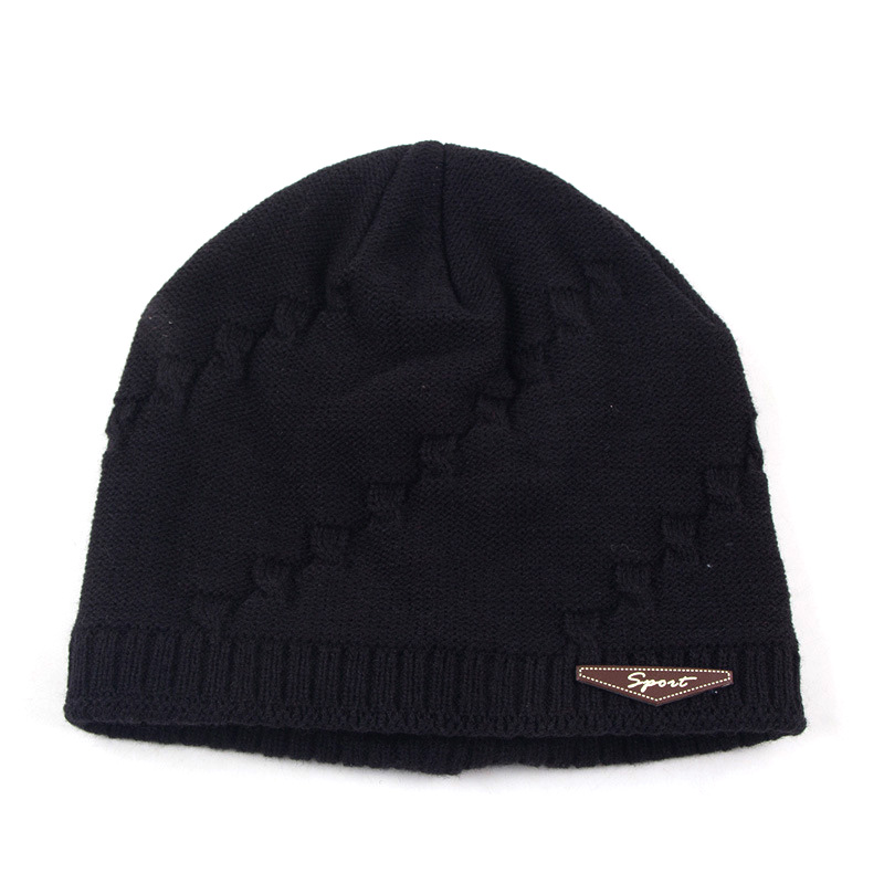 Topi Kupluk Rajut Wool Velvet Musim Dingin - Black