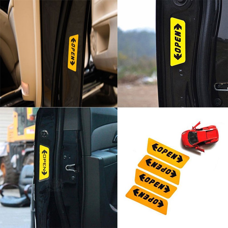  Stiker  Reflective Pintu  Mobil OPEN Warning Door Yellow 