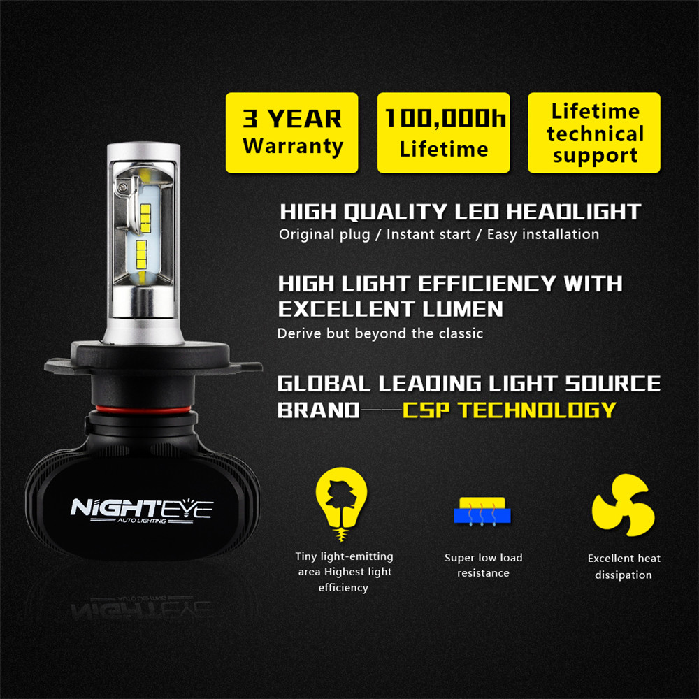 Nighteye Lampu Mobil LED H7  CSP 2PCS Black 