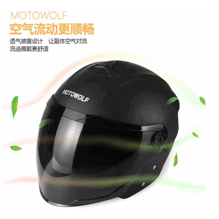 MOTOWOLF Helm  Sepeda  Motor Half  Face  Black 