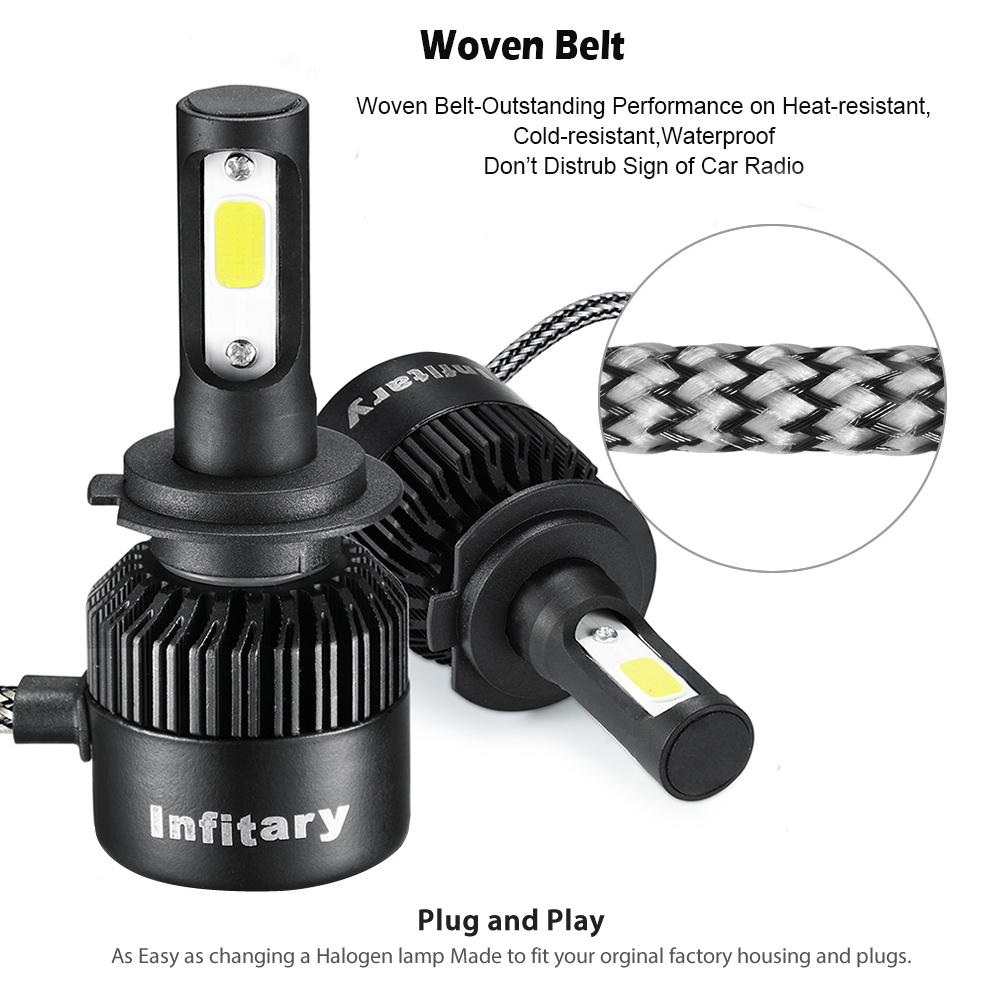 INFITARY Lampu  Mobil  Headlight LED  H7  COB 2 PCS Black 