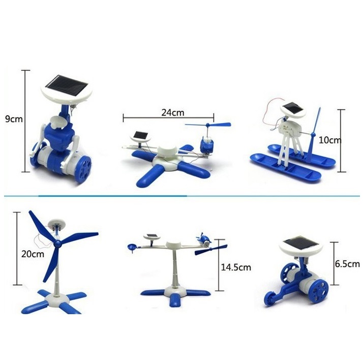 Educational 6 in 1  DIY Solar Hybrid Robot Kit Toy Blue 