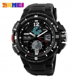 SKMEI Men Sport Analog LED Watch Water Resistant 50m - AD1148 - Black White - 1