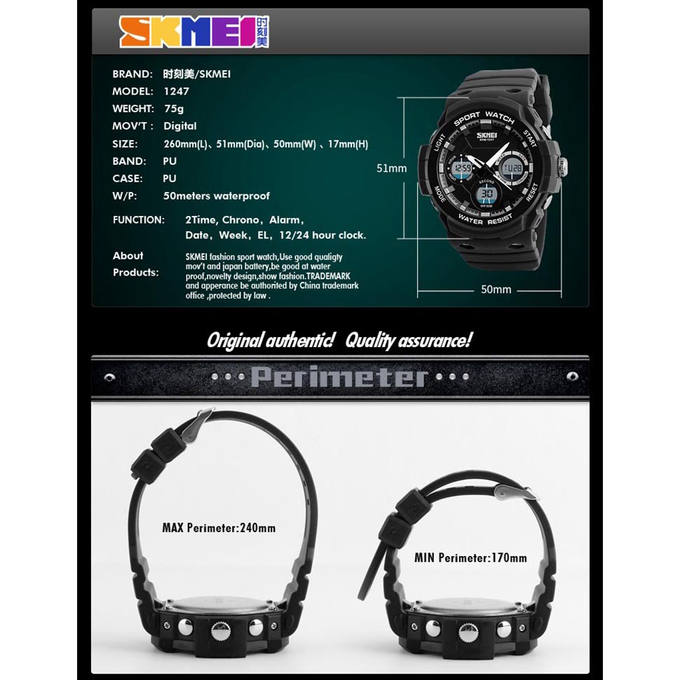 SKMEI Jam Tangan Digital Analog Pria - AD1247 - Black 