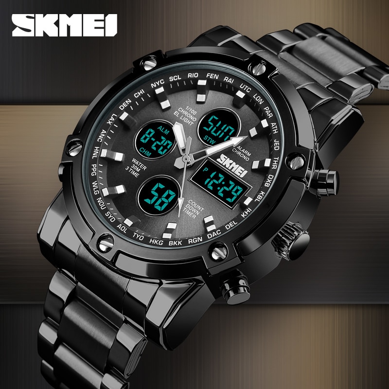 SKMEI Jam Tangan Kasual Digital Analog Pria 1389 Black 