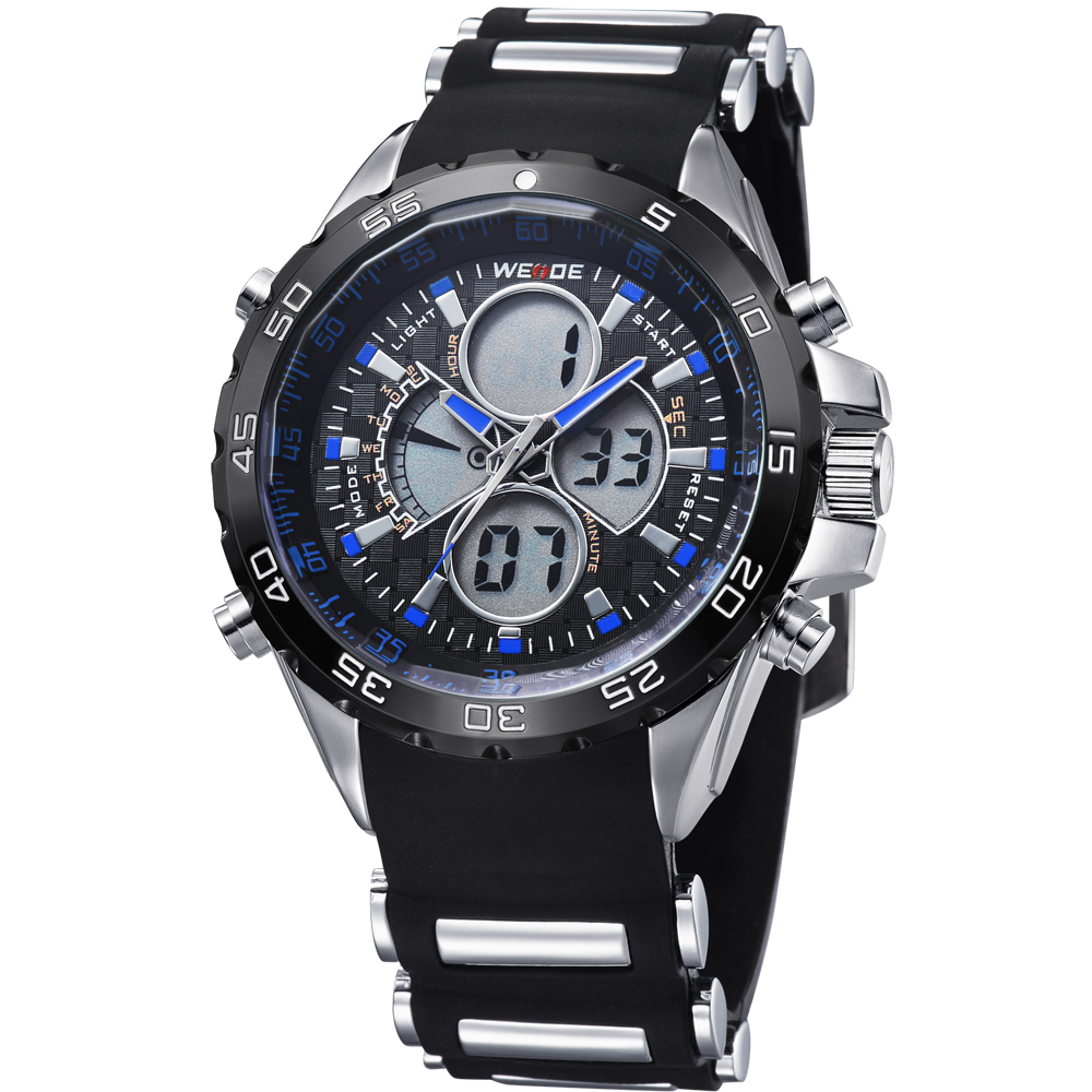 Weide Japan Quartz Silicone Strap Men LED Sports Watch 30M 