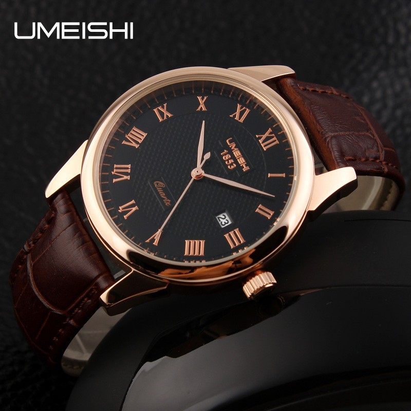 Umeishi Quartz Leather Strap Men Fashion Watch 30M Water 