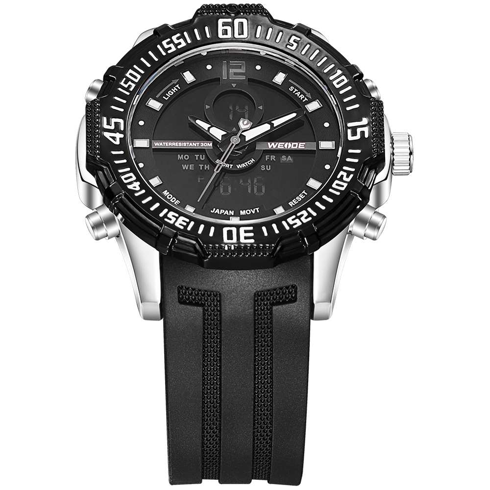 Weide Jam Tangan Pria Silicone - WH6105 - Black