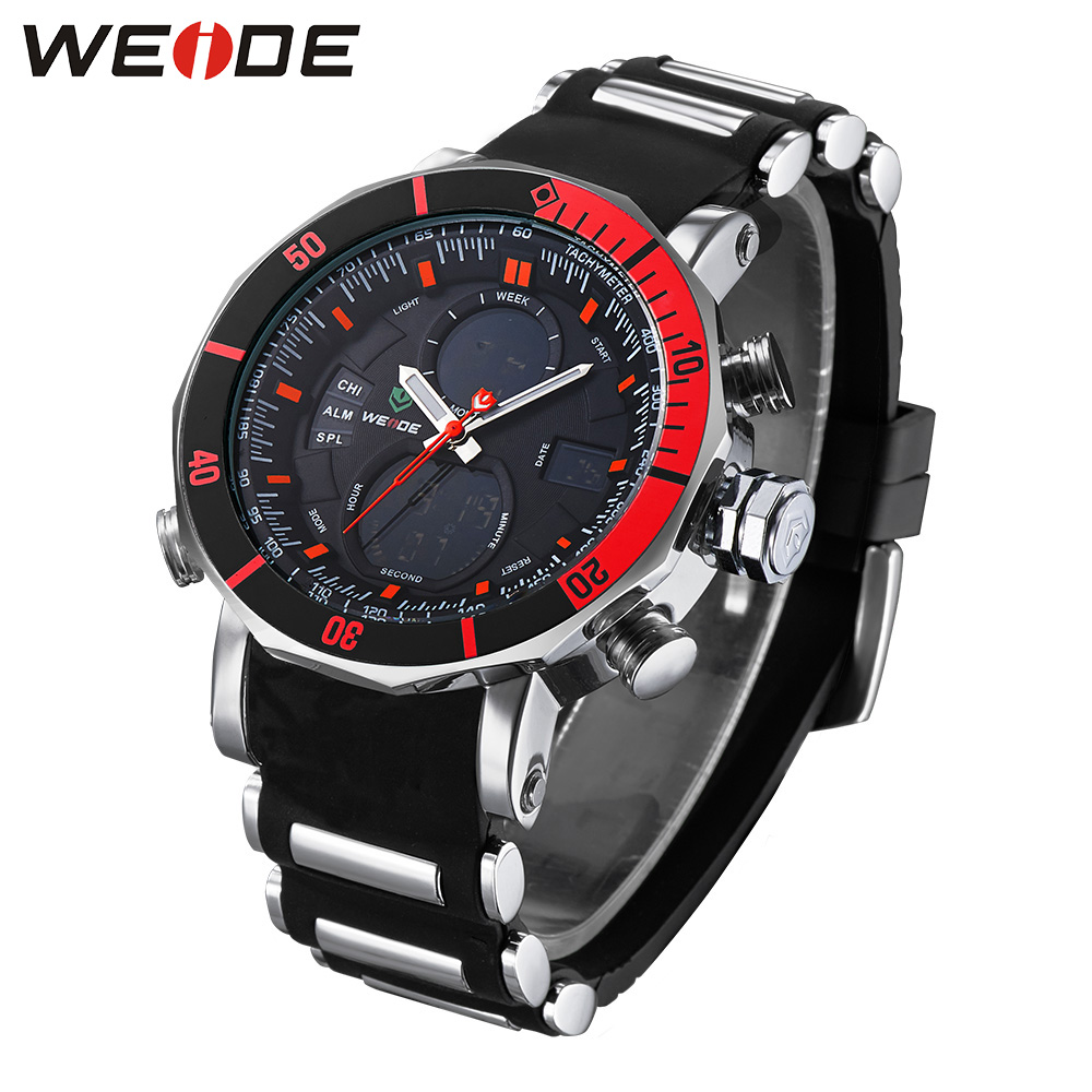 Weide Jam Tangan Analog Pria Dual Time Zone Strap Silicone 