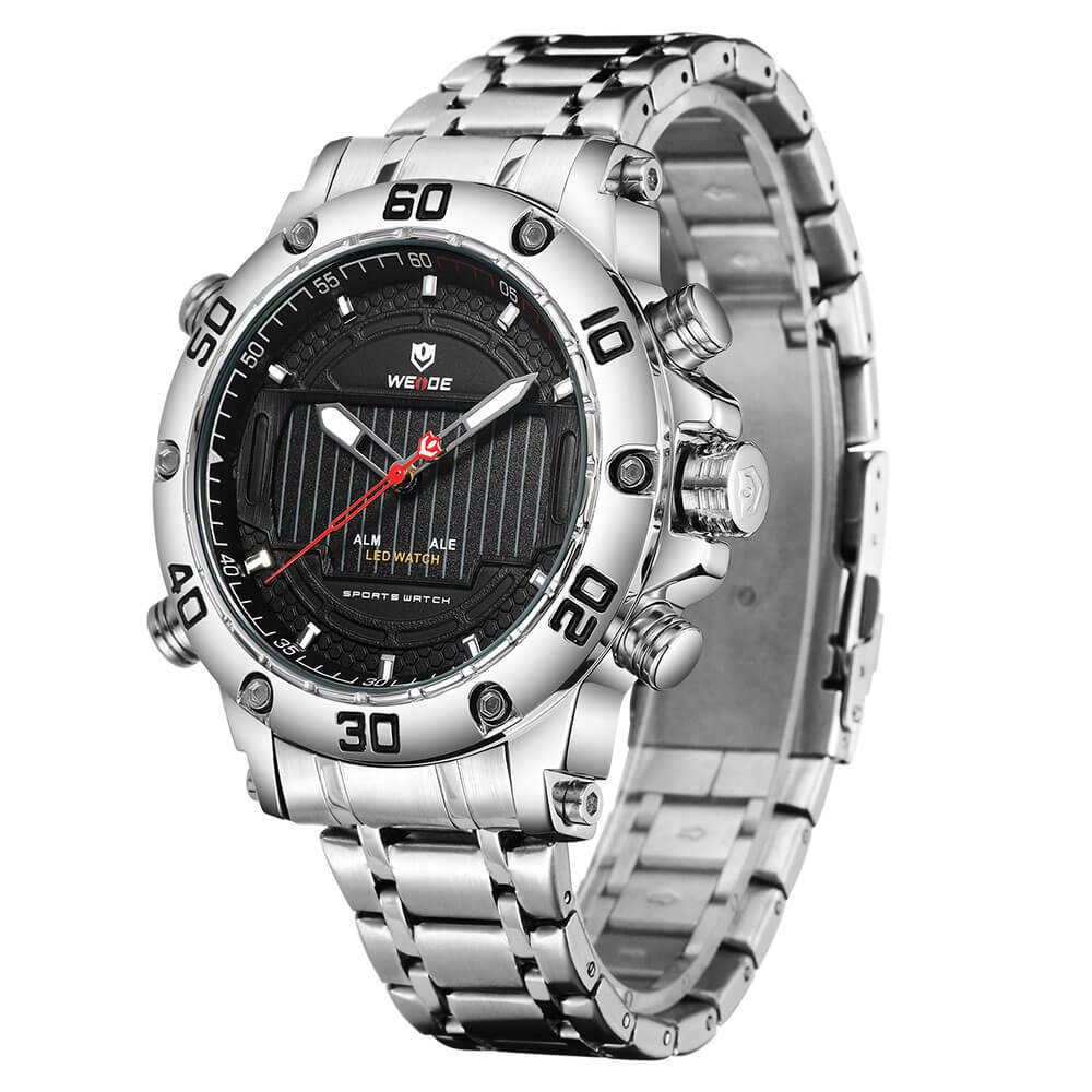 Weide Jam Tangan Analog Pria Strap Stainless Steel