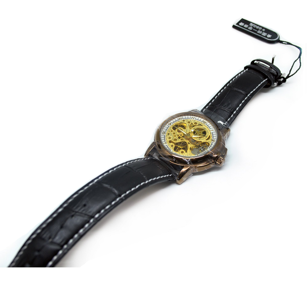 Ouyawei Skeleton Leather Strap Automatic Mechanical Watch 