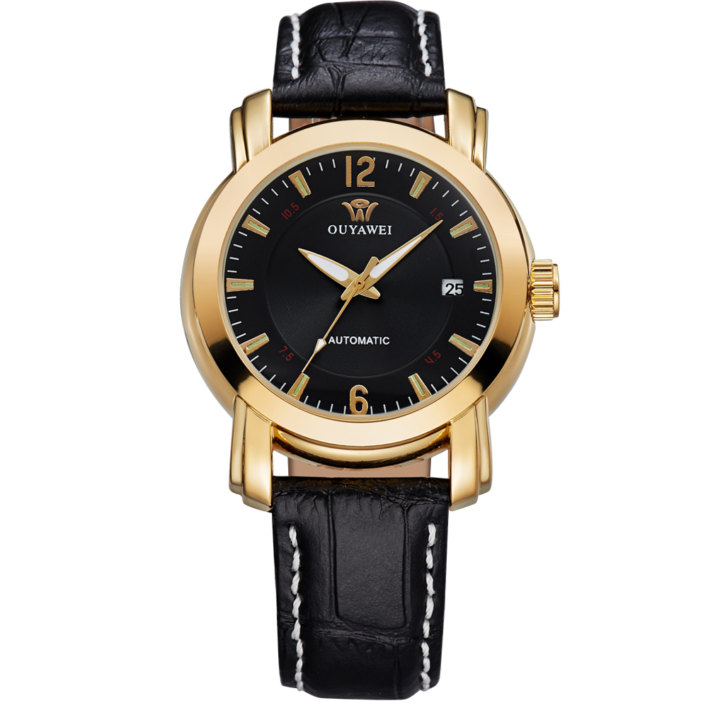 Ouyawei Luxury Men Leather Strap Automatic Mechanical 