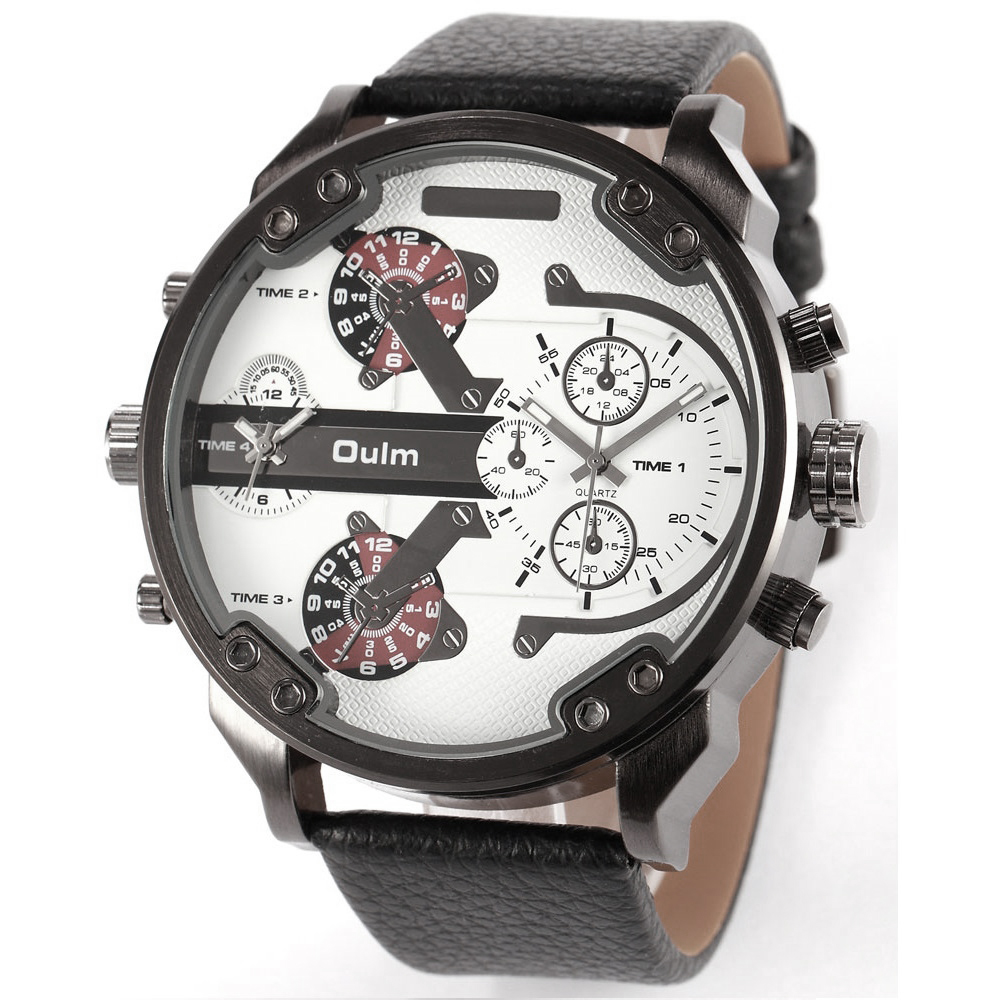 Oulm Jam Tangan Analog Leather Strap- 3548 - White 