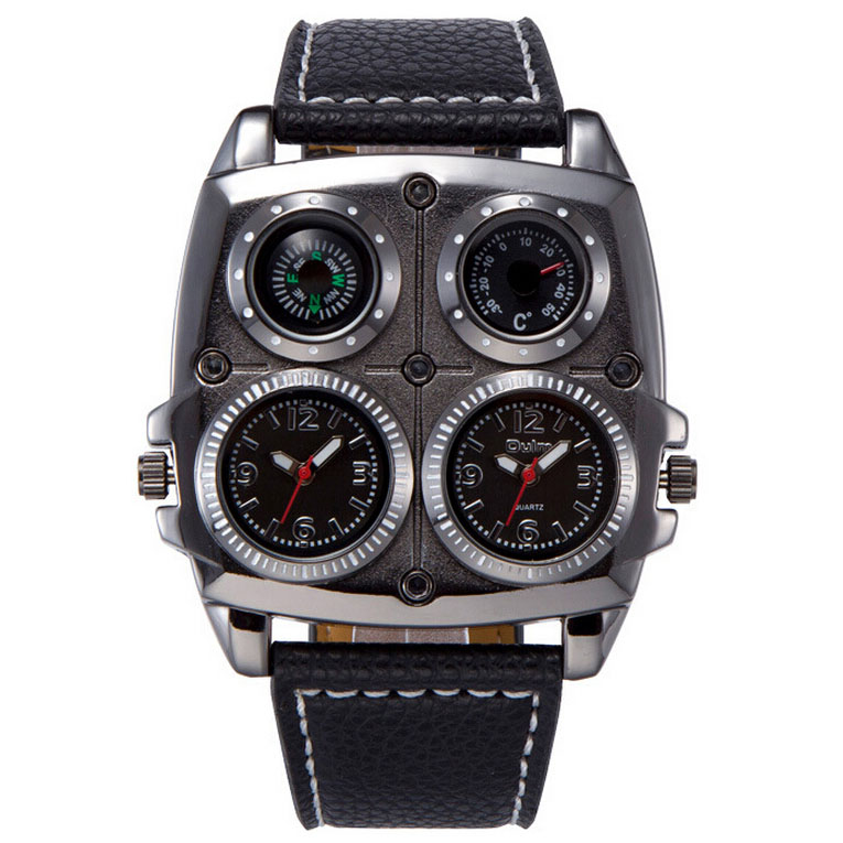 Oulm Jam Tangan Analog Dual Compass  Quartz 1140 Black 