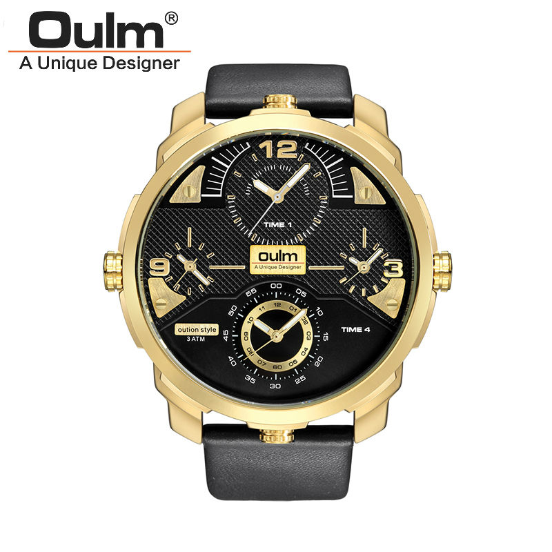 Oulm Jam Tangan Analog HP3749 Black Gold 