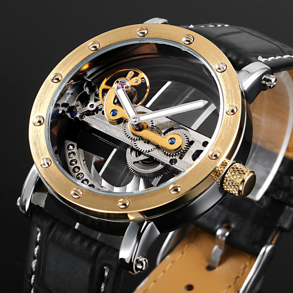 ESS Skeleton Leather Strap Automatic Mechanical Watch 