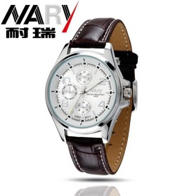 Nary Jam Tangan Analog Strap Kulit - 6050 - Brown/White 