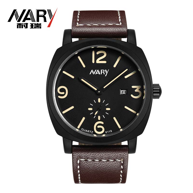 Nary Jam Tangan Analog Strap Kulit - 6119 - Brown/Gold 