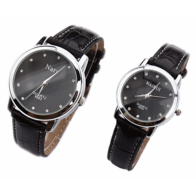 Nary Jam Tangan Analog Pria Strap Kulit - 6003 - Black 